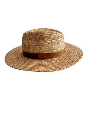 Torrid Straw Boater Hat Wide Brim Natural Tan Brown Band